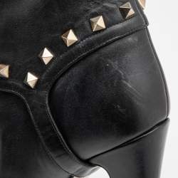 Pre Owned Valentino Black Leather Rockstud Mild Calf Boots Size 38