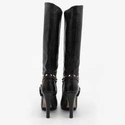 Pre Owned Valentino Black Leather Rockstud Mild Calf Boots Size 38