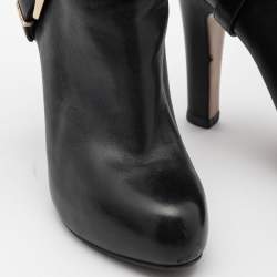 Pre Owned Valentino Black Leather Rockstud Mild Calf Boots Size 38