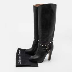 Pre Owned Valentino Black Leather Rockstud Mild Calf Boots Size 38