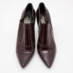 Pre Owned Valentino Burgundy Patent Leather Pointed Toe Booties Size 41   