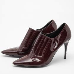 Pre Owned Valentino Burgundy Patent Leather Pointed Toe Booties Size 41   