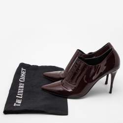 Pre Owned Valentino Burgundy Patent Leather Pointed Toe Booties Size 41   