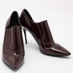 Pre Owned Valentino Burgundy Patent Leather Pointed Toe Booties Size 41   