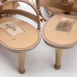 Pre Owned Valentino Yellow/Beige Patent and Leather Rockstud Ankle Strap Pumps Size 39.5 