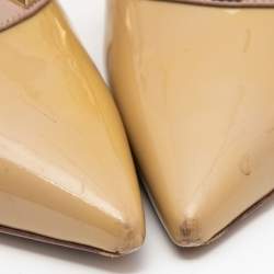 Pre Owned Valentino Yellow/Beige Patent and Leather Rockstud Ankle Strap Pumps Size 39.5 