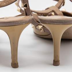 Pre Owned Valentino Yellow/Beige Patent and Leather Rockstud Ankle Strap Pumps Size 39.5 