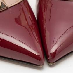 Pre Owned Valentino Burgundy/Beige Patent and Leather  Rockstud  Mule Sandals Size 36