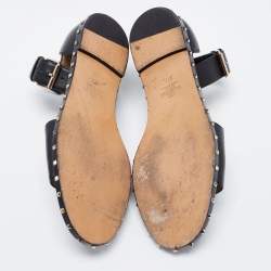 Pre Owned Valentino Black Leather Rockstud Ankle Strap Sandals Size 37.5