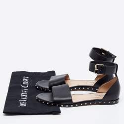 Pre Owned Valentino Black Leather Rockstud Ankle Strap Sandals Size 37.5