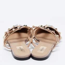 Pre Owned Valentino Black/Pink Patent snd Leather Rockstud Flats Size 36