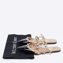 Pre Owned Valentino Black/Pink Patent snd Leather Rockstud Flats Size 36