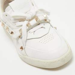Pre Owned Valentino White Leather Rockstud Low Top Sneakers Size 35