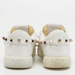 Pre Owned Valentino White Leather Rockstud Low Top Sneakers Size 35