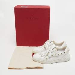 Pre Owned Valentino White Leather Rockstud Low Top Sneakers Size 35