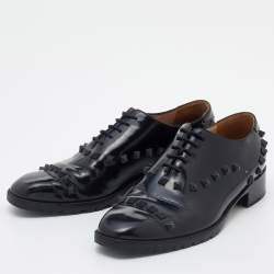 Pre Owned Valentino Black Leather Rockstud Lace Up Oxfords Size 36