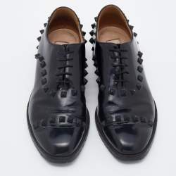 Pre Owned Valentino Black Leather Rockstud Lace Up Oxfords Size 36