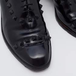 Pre Owned Valentino Black Leather Rockstud Lace Up Oxfords Size 36