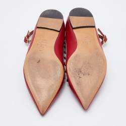 Pre Owned Valentino Red Leather Rockstud Ankle Strap Ballet Flats Size 37.5