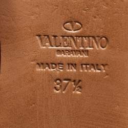 Pre Owned Valentino Red Leather Rockstud Ankle Strap Ballet Flats Size 37.5