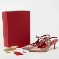 Pre Owned Valentino Dusty Pink Leather Chain Link Slingback Pumps Size 37