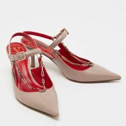 Pre Owned Valentino Dusty Pink Leather Chain Link Slingback Pumps Size 37