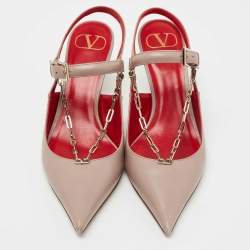 Pre Owned Valentino Dusty Pink Leather Chain Link Slingback Pumps Size 37
