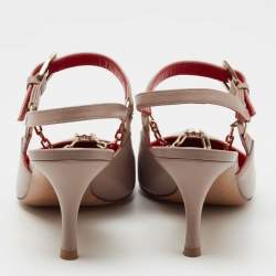 Pre Owned Valentino Dusty Pink Leather Chain Link Slingback Pumps Size 37