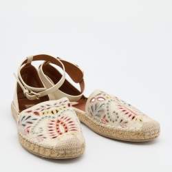Pre Owned Valentino Multicolor Embroidered Leather Ankle Strap Espadrille Flats Size 41