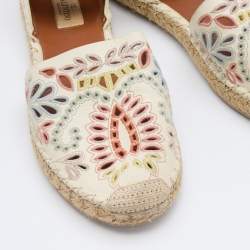 Pre Owned Valentino Multicolor Embroidered Leather Ankle Strap Espadrille Flats Size 41