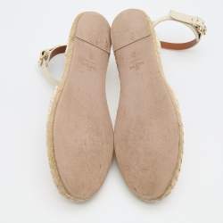 Pre Owned Valentino Multicolor Embroidered Leather Ankle Strap Espadrille Flats Size 41