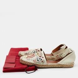 Pre Owned Valentino Multicolor Embroidered Leather Ankle Strap Espadrille Flats Size 41