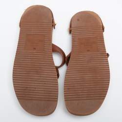 Pre Owned Valentino Brown Leather Rockstud Flat Slides Size 39