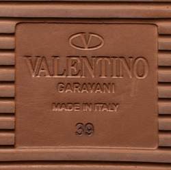 Pre Owned Valentino Brown Leather Rockstud Flat Slides Size 39