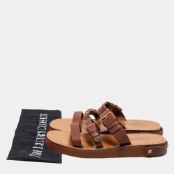 Pre Owned Valentino Brown Leather Rockstud Flat Slides Size 39