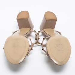Pre Owned Valentino Pink Leather Rockstud Sandals Size 39.5