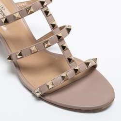 Pre Owned Valentino Pink Leather Rockstud Sandals Size 39.5