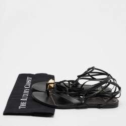 Pre Owned Valentino Black Leather Roman Stud Ankle Wrap Sandals Size 39