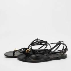 Pre Owned Valentino Black Leather Roman Stud Ankle Wrap Sandals Size 39