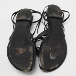 Pre Owned Valentino Black Leather Roman Stud Ankle Wrap Sandals Size 39
