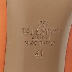 Pre Owned Valentino Orange/Beige Leather Rockstud Ankle Strap Pumps Size 41