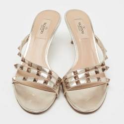 Pre Owned Valentino Metallic Leather Rockstud Slide Sandals Size 38.5