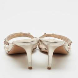 Pre Owned Valentino Metallic Leather Rockstud Slide Sandals Size 38.5