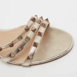 Pre Owned Valentino Metallic Leather Rockstud Slide Sandals Size 38.5