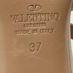 Pre Owned Valentino Cream Lizard Embossed Leather Rockstud Ankle Strap Pumps Size 37