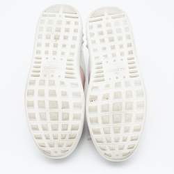 Pre Owned Valentino White/Blush Pink Leather Rockstud Low Top Sneakers Size 37.5