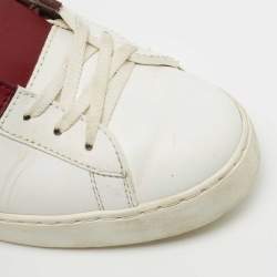 Valentino White/Burgundy Leather Logo Low Top Sneakers Size 38.5