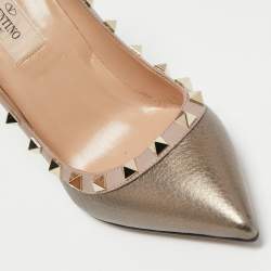 Pre Owned حذاء كعب عالي فالنتينو مقدمة مدببة روكستد جلد وردي فاتح مقاس 36.5