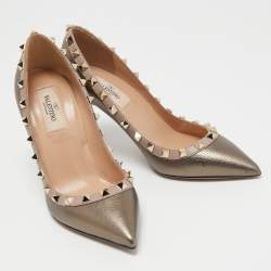 Pre Owned حذاء كعب عالي فالنتينو مقدمة مدببة روكستد جلد وردي فاتح مقاس 36.5