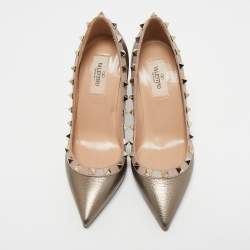 Pre Owned حذاء كعب عالي فالنتينو مقدمة مدببة روكستد جلد وردي فاتح مقاس 36.5